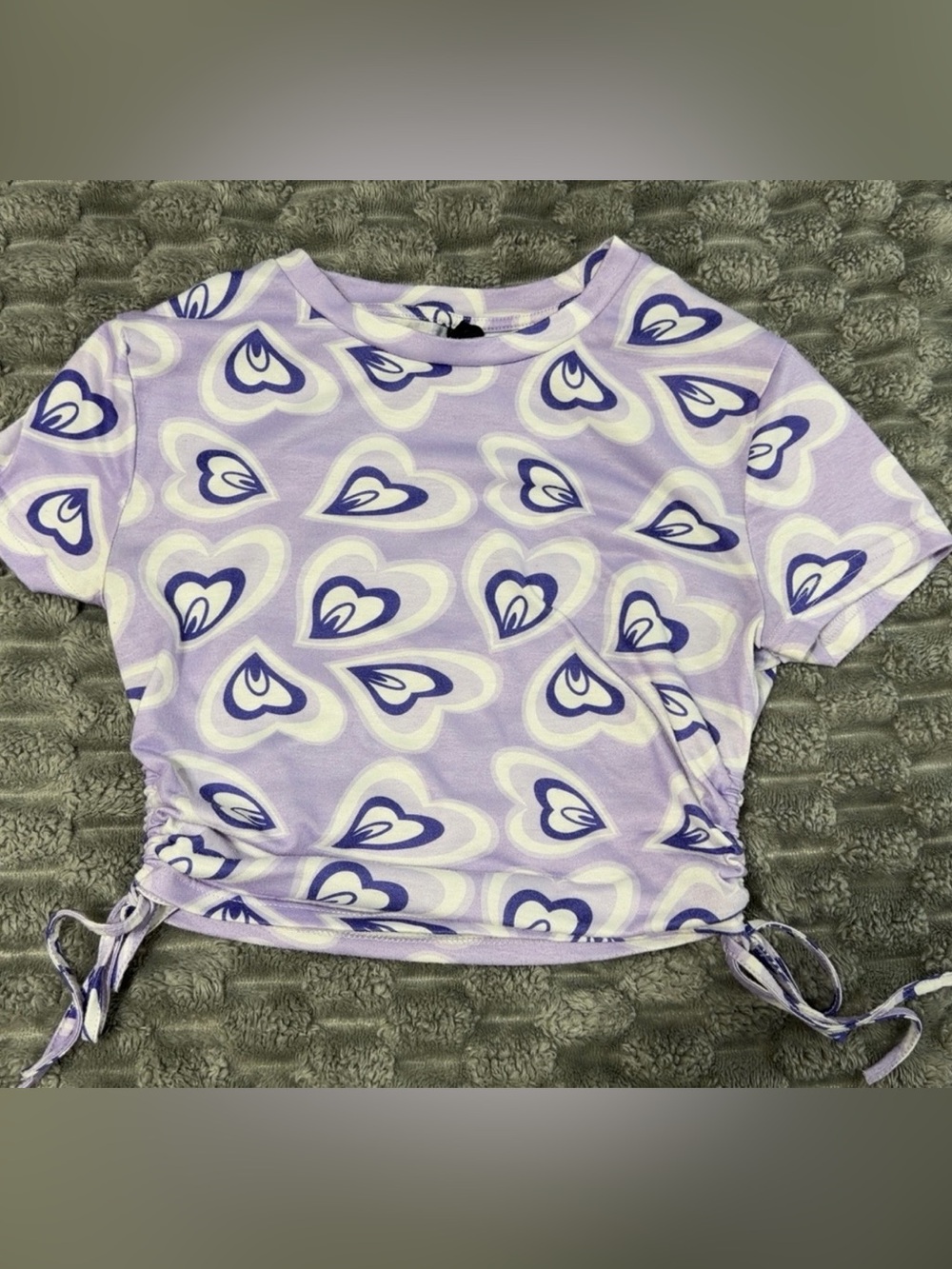 Lavender Heart Ruched Side-Tie Crop Top